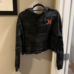 Hooded cropped camp print Orangetheory Hoodie.